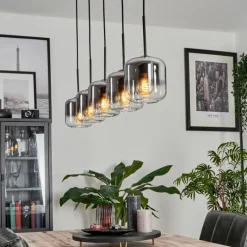 hofstein Suspension Verre 15 cm Lauden Chrome, Clair, Fumé, 5 lumières