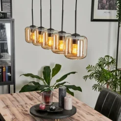hofstein Suspension Verre 15 cm Lauden Ambre, 5 lumières
