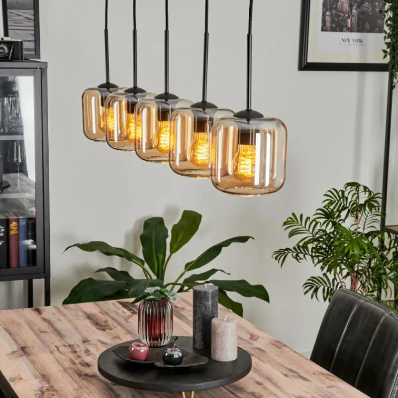 hofstein Suspension Verre 15 cm Lauden Ambre, 5 lumières