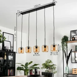 hofstein Suspension Verre 15 cm Lauden Ambre, 5 lumières
