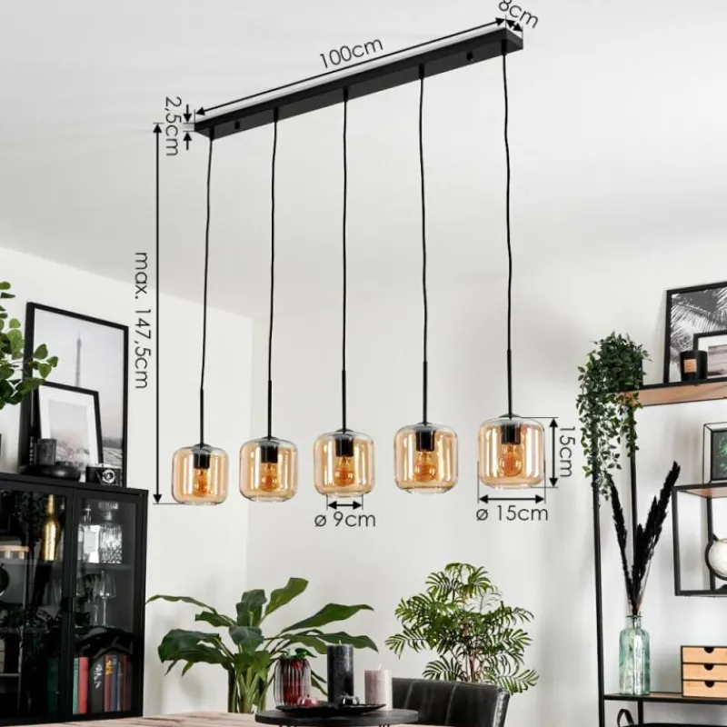 hofstein Suspension Verre 15 cm Lauden Ambre, 5 lumières