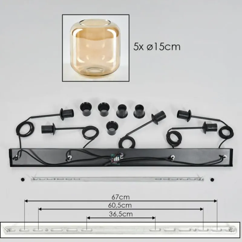hofstein Suspension Verre 15 cm Lauden Ambre, 5 lumières