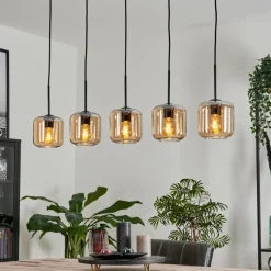 hofstein Suspension Verre 15 cm Lauden Ambre, 5 lumières