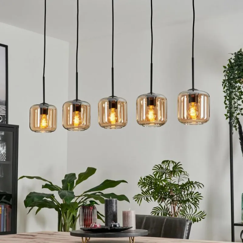 hofstein Suspension Verre 15 cm Lauden Ambre, 5 lumières