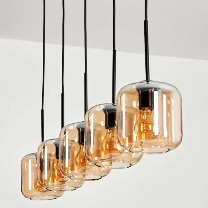 hofstein Suspension Verre 15 cm Lauden Ambre, 5 lumières