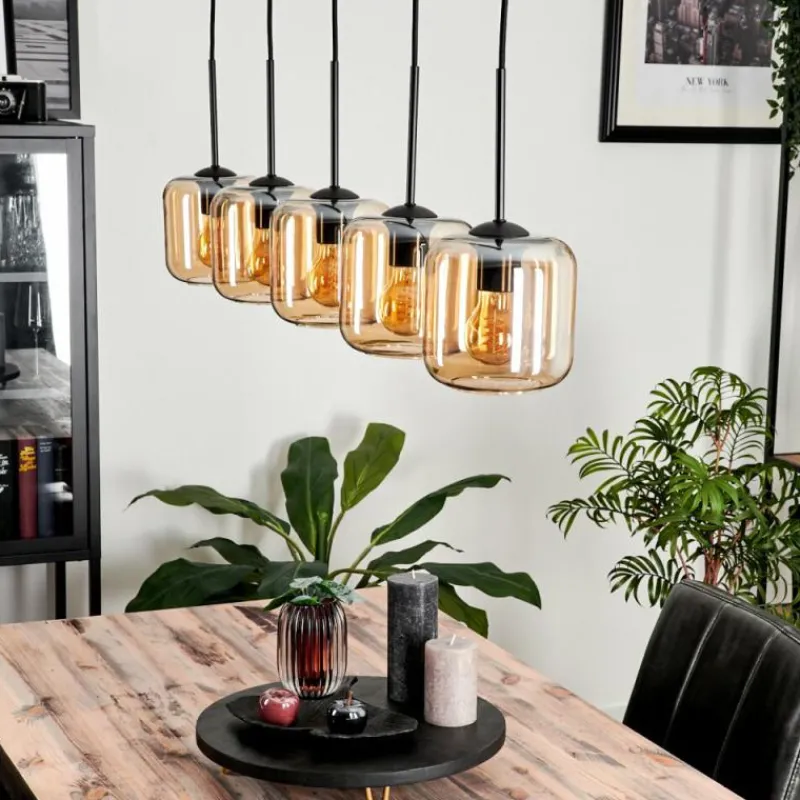 hofstein Suspension Verre 15 cm Lauden Ambre, 5 lumières