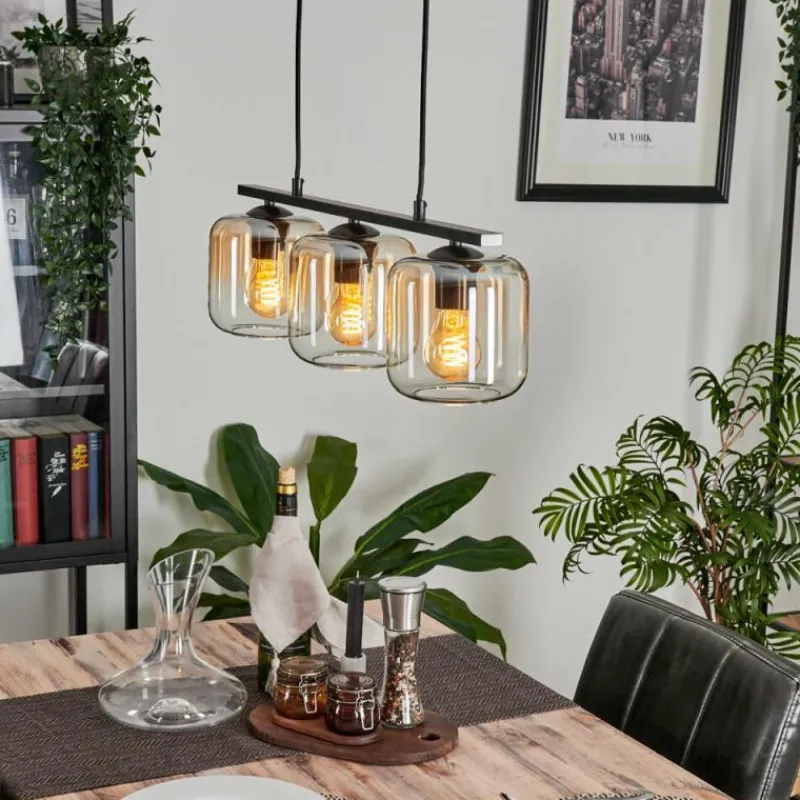 hofstein Suspension Verre 15cm Lauden Ambre, Clair, 3 lumières