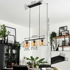 hofstein Suspension Verre 15cm Lauden Ambre, 3 lumières