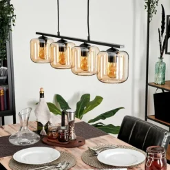 hofstein Suspension Verre 15cm Lauden Ambre, 4 lumières