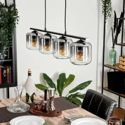 hofstein Suspension Verre 15cm Lauden Clair, Fumé, 4 lumières