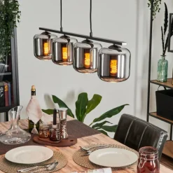 hofstein Suspension Verre 15cm Lauden Fumé, 4 lumières