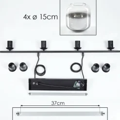 hofstein Suspension Verre 15cm Lauden Clair, Fumé, 4 lumières