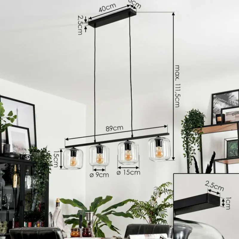 hofstein Suspension Verre 15cm Lauden Clair, 4 lumières