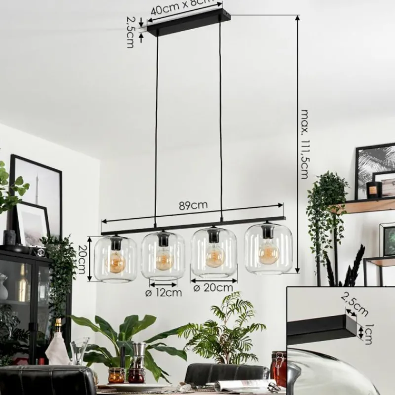 hofstein Suspension Verre 20cm Lauden Clair, 4 lumières