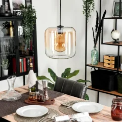 hofstein Suspension Verre 25cm Lauden Ambre, Clair, 1 lumière