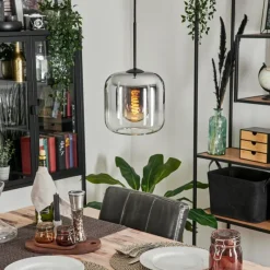 hofstein Suspension Verre 20cm Lauden Chrome, Clair, Fumé, 1 lumière