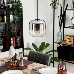 hofstein Suspension Verre 20cm Lauden Chrome, Clair, Fumé, 1 lumière