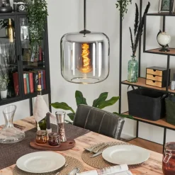 hofstein Suspension Verre 25cm Lauden Chrome, Clair, Fumé, 1 lumière