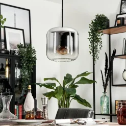 hofstein Suspension Verre 25cm Lauden Chrome, Clair, Fumé, 1 lumière