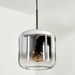 hofstein Suspension Verre 25cm Lauden Chrome, Clair, Fumé, 1 lumière