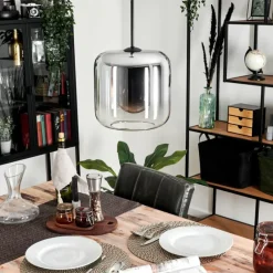 hofstein Suspension Verre 25cm Lauden Chrome, Clair, Fumé, 1 lumière