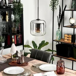 hofstein Suspension Verre 20cm Lauden Clair, Fumé, 1 lumière