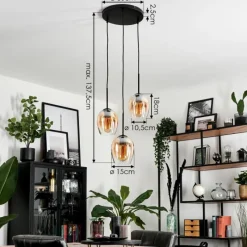 hofstein Suspension Verre 15cm Vevino Ambre, Clair, 3 lumières