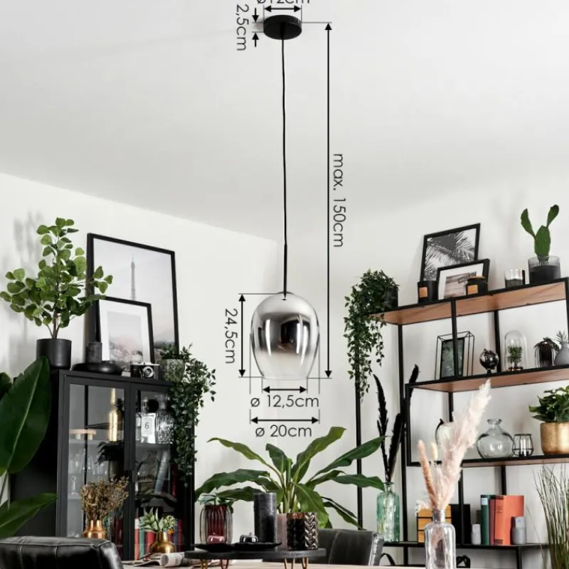 Suspension Verre Fumé-hofstein Suspension Verre 20cm Vevino Chrome, Clair, Fumé, 1 lumière