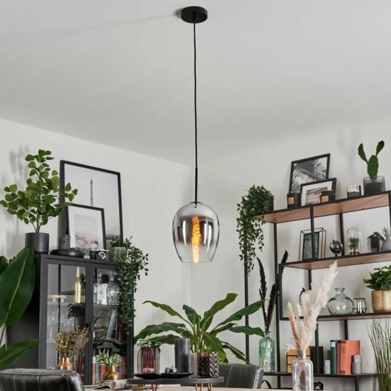 Suspension Verre Fumé-hofstein Suspension Verre 20cm Vevino Chrome, Clair, Fumé, 1 lumière