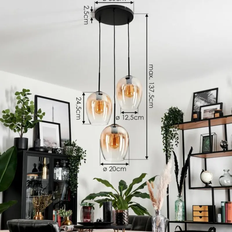 hofstein Suspension Verre 20cm Vevino Ambre, Clair, 3 lumières