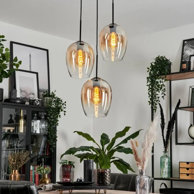 hofstein Suspension Verre 20cm Vevino Ambre, Clair, 3 lumières