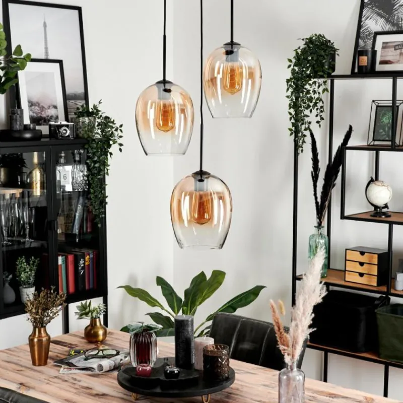 hofstein Suspension Verre 20cm Vevino Ambre, Clair, 3 lumières