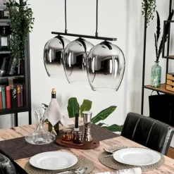 Suspension Verre Fumé-hofstein Suspension Verre 20cm Vevino Chrome, Clair, Fumé, 3 lumières