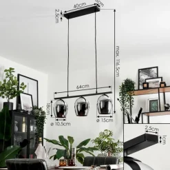 hofstein Suspension Verre 15cm Vevino Chrome, Fumé, 3 lumières