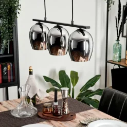 hofstein Suspension Verre 15cm Vevino Chrome, Fumé, 3 lumières