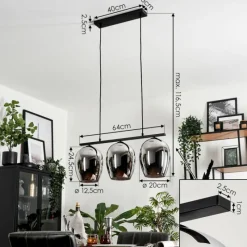 hofstein Suspension Verre 20cm Vevino Chrome, Fumé, 3 lumières