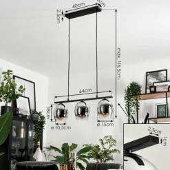 hofstein Suspension Verre 15cm Vevino Chrome, Clair, Fumé, 3 lumières