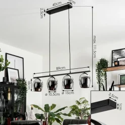 hofstein Suspension Verre 15cm Vevino Chrome, Fumé, 4 lumières