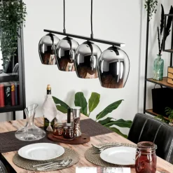 hofstein Suspension Verre 15cm Vevino Chrome, Fumé, 4 lumières