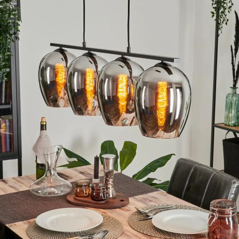 hofstein Suspension Verre 20cm Vevino Chrome, Fumé, 4 lumières