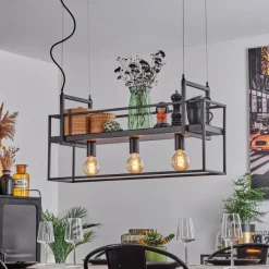 Style Boho-Chic-hofstein Suspension Victorine Chrome, Noir, 3 lumières