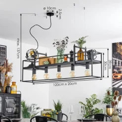 Style Boho-Chic-hofstein Suspension Victorine Chrome, Noir, 5 lumières