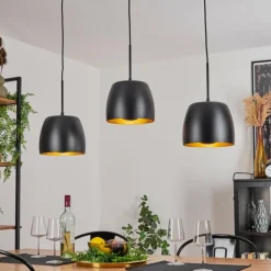 Lampes Dorées-hofstein Suspension Viking Noir, 3 lumières