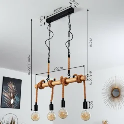 Style Boho-Chic-hofstein Suspension Vitlanda Brun, Bois clair, Noir, 4 lumières