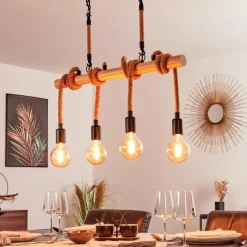 Style Boho-Chic-hofstein Suspension Vitlanda Brun, Bois clair, Noir, 4 lumières