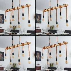 Style Boho-Chic-hofstein Suspension Vitlanda Brun, Bois clair, Noir, 6 lumières