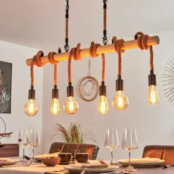 Style Boho-Chic-hofstein Suspension Vitlanda Brun, Bois clair, Noir, 6 lumières
