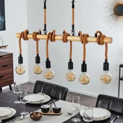 Style Boho-Chic-hofstein Suspension Vitlanda Brun, Bois clair, Noir, 6 lumières