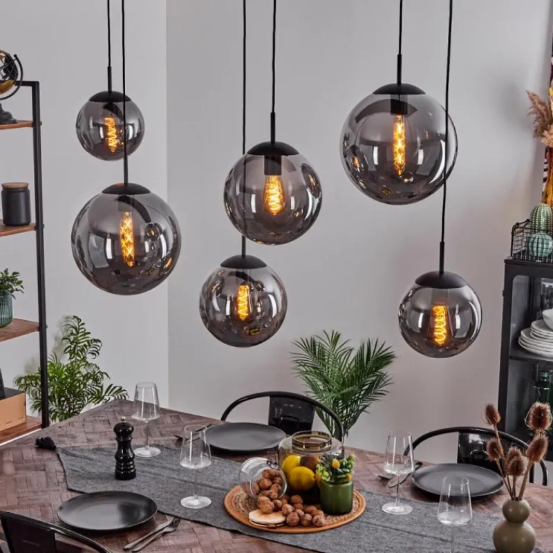 Suspension Verre Fumé-hofstein Suspension Voluntad Noir, 6 lumières