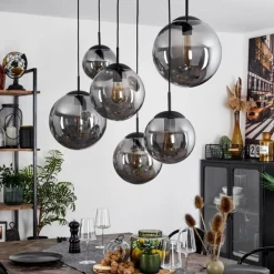 Suspension Verre Fumé-hofstein Suspension Voluntad Noir, 6 lumières